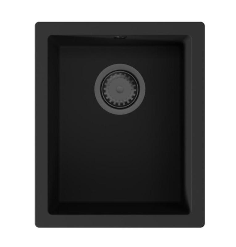 GraniteMy Universal Черна Гранитна Мивка 34x40 см черна за монтаж върху плот, под плот и вграден монтаж с тапи от gun metal 1208967901