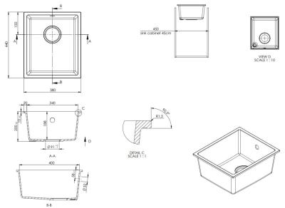 GraniteMy Universal бяла гранитна мивка 34x40 cm бяла надградна и вградена с метален запушалка 1208967904