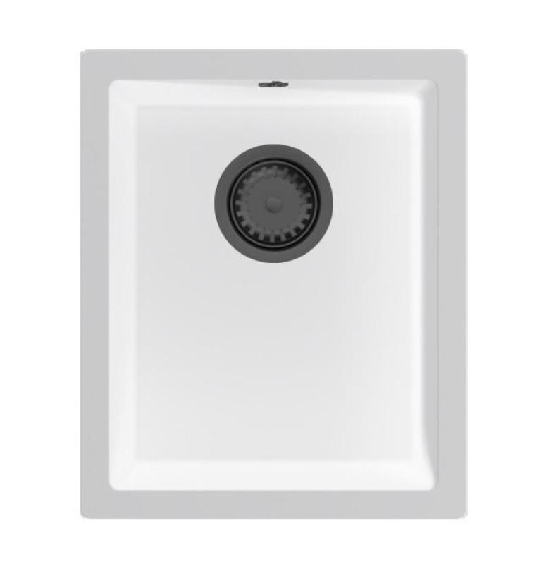 GraniteMy Universal бяла гранитна мивка 34x40 cm бяла надградна и вградена с метален запушалка 1208967904