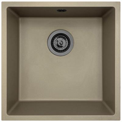 Гранитна мивка GraniteMy Universal Taupe 40x40 см за монтаж отгоре, отдолу и на едно ниво с метален клапан - 1208967913