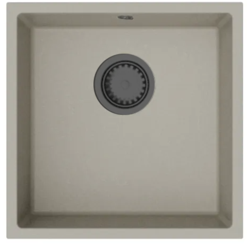 Гранитна мивка GraniteMy Universal Taupe 40x40 см за монтаж отгоре, отдолу и на едно ниво с метален клапан - 1208967913