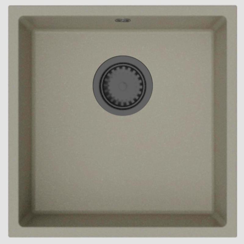 Гранитната ми универсална бежова пясъчна гранитна мивка 40x40 см вградена, подстроена и плоско вградена с тапичка от оръжеен метал - 1208967919