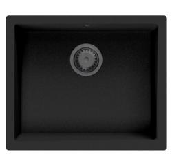 Гранитна универсална мивка GraniteMy, черна, 50x40 см, подходяща за вграждане отгоре, отдолу и наравно с плота, с тапи от gun metal - 1208967921