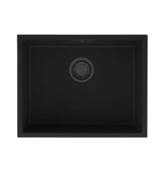 Гранитната мивка GraniteMy Universal Гранитена Черна 55x40 см за вграждане, подмонтирне и равномонтиране с метален тапа в цвят gun metal - 1208967932
