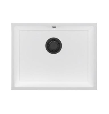 GraniteMy Universal Гранитна Бяла Мивка 55x40 см за вграждане, подбаждане и равна инсталация с метална тапа в цвят gun metal- 1208967933