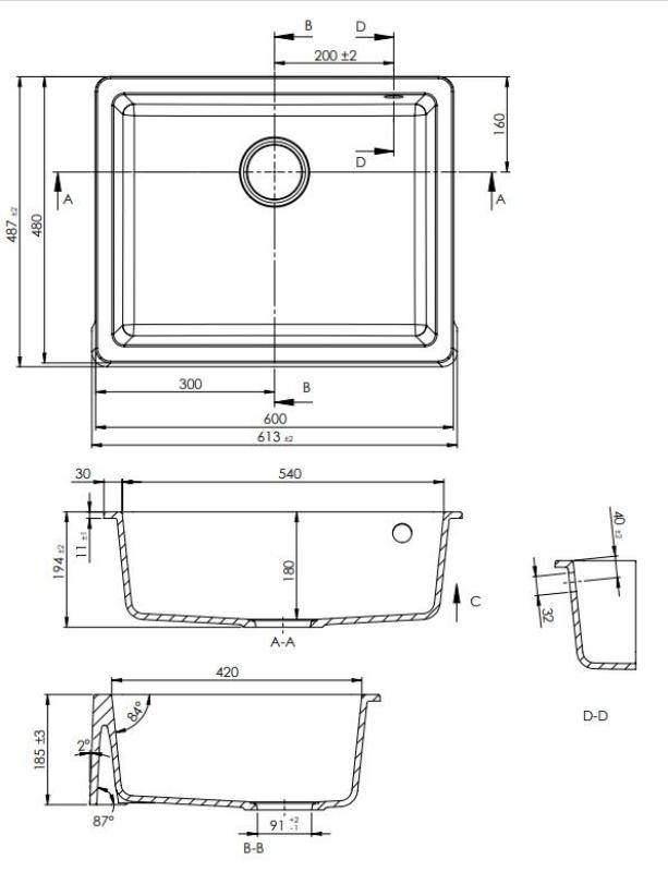 GraniteMy Tradition Landelijke Мивка Гранитна Мивка 60x48 см Черна Под Плот и Върху Плот с Медна Запушалка 1208967937