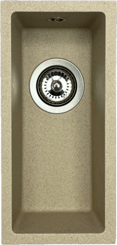 GraniteMy Universal гранитна бежова пясъчна малка мивка 17x40 см за вграждане, под вграждане и равна инсталация с неръждаема стоманена тапа 1208968002