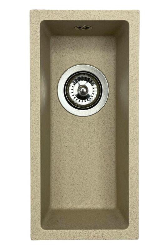 GraniteMy Universal гранитна бежова пясъчна малка мивка 17x40 см за вграждане, под вграждане и равна инсталация с неръждаема стоманена тапа 1208968002