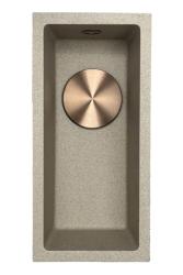 Гранитна мивка GraniteMy Universal от бежов пясък, малка, 17x40 см, за вграждане, под монтаж и равен монтаж, с медна тапа 1208968004