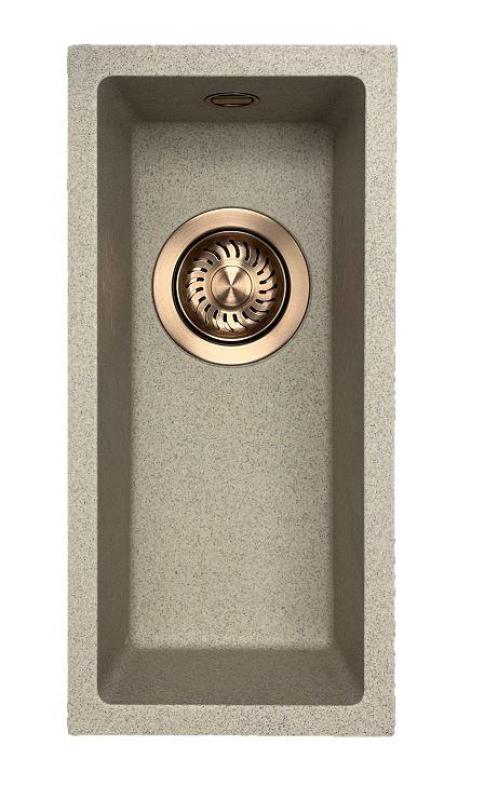GraniteMy Universal гранитна бежова малка мивка 17x40 cm за монтаж върху плот и вграждане с месингов запушалка 1208968004