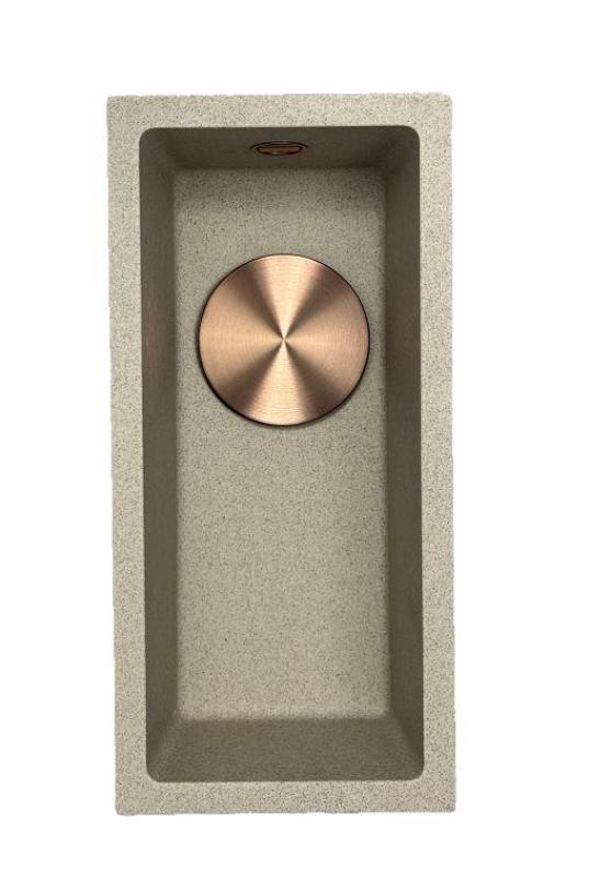 GraniteMy Universal гранитна бежова малка мивка 17x40 cm за монтаж върху плот и вграждане с месингов запушалка 1208968004