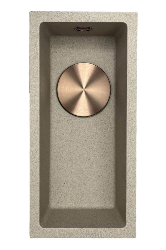 GraniteMy Universal гранитна бежова малка мивка 17x40 cm за монтаж върху плот и вграждане с месингов запушалка 1208968004