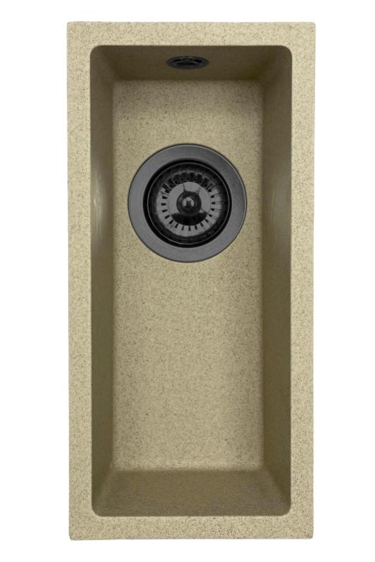 GraniteMy Universal гранитна мивка в бежов цвят, с размери 17x40 см, подходяща за монтаж върху плот, под плот и на едно ниво с плота, с метална тапа в цвят "gun metal" 1208968006.