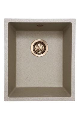 GraniteMy Universal гранитна мивка в бежов цвят, размери 34x40 см, подходяща за монтаж върху плот, под плот и вграден монтаж, с медна тапа 1208968009