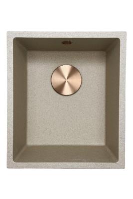 GraniteMy Universal гранитна мивка в бежов цвят, размери 34x40 см, подходяща за монтаж върху плот, под плот и вграден монтаж, с медна тапа 1208968009