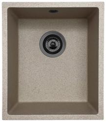 GraniteMy Universal гранитна мивка в бежов цвят с размери 34x40 см за монтаж върху плот, под плот или наравно с плота, с метален сифон в цвят gun metal, модел 1208968011