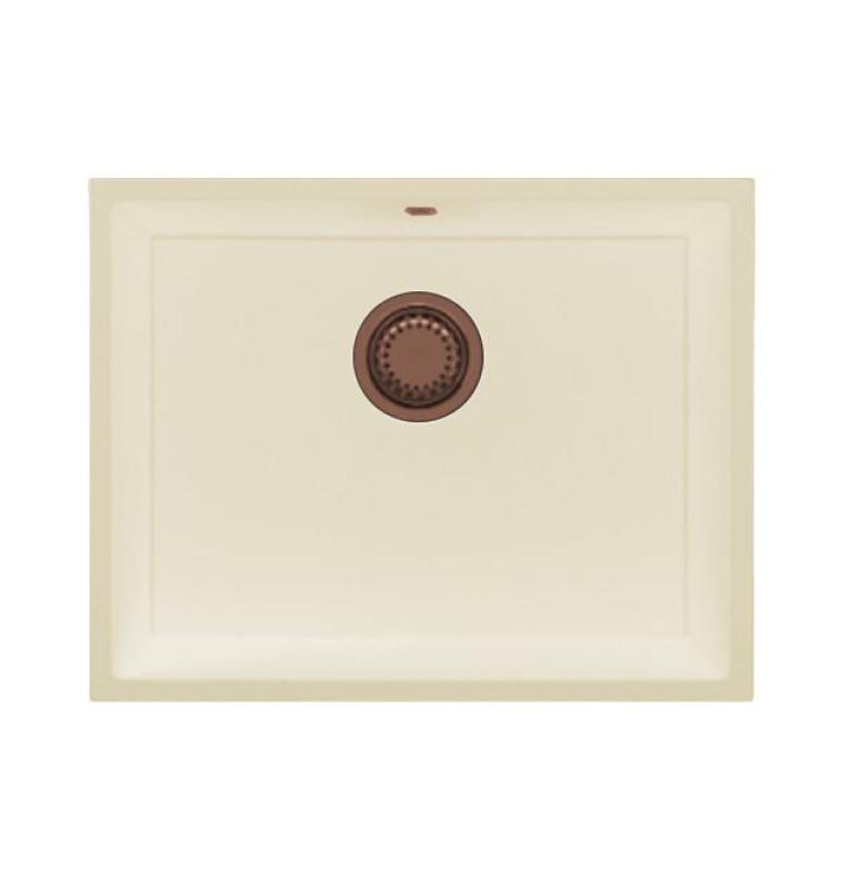 GraniteMy Universal гранитна мивка от бежов пясък 55x40 см за надстройка, вграждане и полувграждане с меден сифон 1208968014