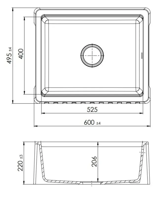 GraniteMy Традиционна Селска Мивка - Двустранна Гранитна Мивка 60x48 см Бяла, монтиране под плот с Бял сифон 1208968025