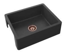 Гранитна мивка GraniteMy Tradition - Двустранна мивка от гранит 60x48 см Черна за вграждане с меден сифон 1208968030