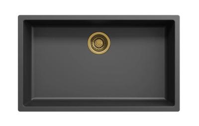 Черна голяма мивка 70x40cm за вграждане и плоско монтиране със златен тапа 1208968040