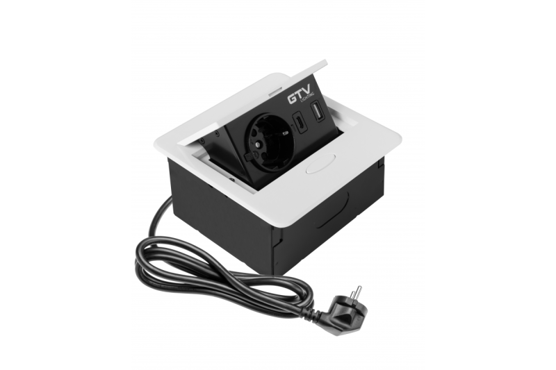 AVARO вграден мебелен контакт, 1x Schuko контакт, USB A+C, 1.5m кабел, Бял