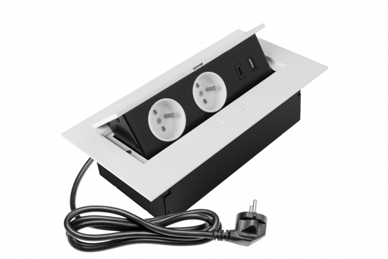 Мебелен контакт 2x schuko контакт, USB A+C, без кабел, бял