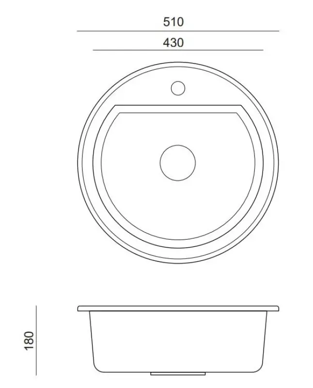 Куадри Норич Сива Гранитна Кръгла Мивка 51 см Надграждане - 1208969496