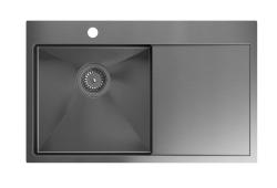 Аквадизайн Клара Мивка Gun metal 78x48см Надстройка или Вграждане с Отцедник, Плот за Смесител и Gun metal Запушалка - 1208969498