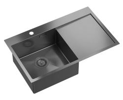 Аквадизайн Клара Мивка Gun metal 78x48см Надстройка или Вграждане с Отцедник, Плот за Смесител и Gun metal Запушалка - 1208969498