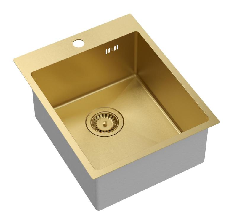 Аквадизайн Клара Мивка Златна 40x50см Надстройка или Вградена с Отвор за Кран и Златна Запушалка - 1208969506