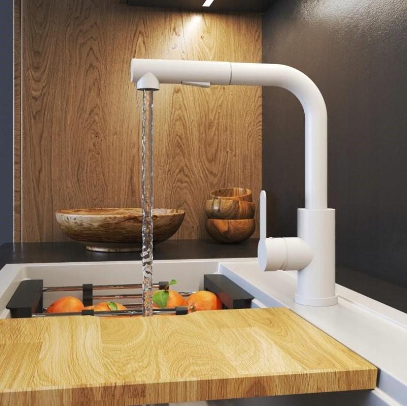 Гранитланд Celeste кухненски смесител бял с изтеглящ се чучур и ръчен душ с двойна функция 1208969526