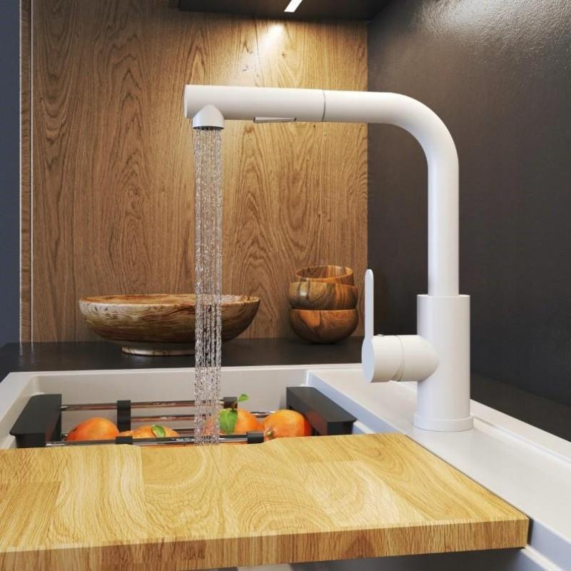 Гранитланд Celeste кухненски смесител бял с изтеглящ се чучур и ръчен душ с двойна функция 1208969526