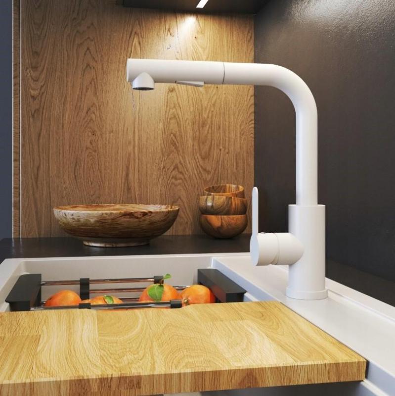 Гранитланд Celeste кухненски смесител бял с изтеглящ се чучур и ръчен душ с двойна функция 1208969526