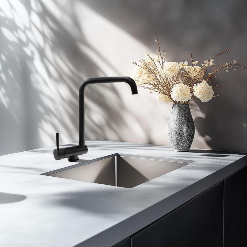 3Гранитланд Серенити кухненски смесител черен със сгъваем чучур 1208969533