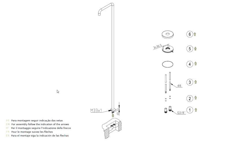 Революция във водата Flow басейн душ колона само студена вода светло злато четка T145WGE
