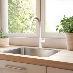 Waterevolution Flow кухненски смесител с въртящ се чучур в бял цвят T158UBR