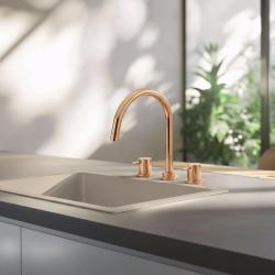Waterevolution Flow 3-гнездов смесител за кухня с въртящ се чучур и връзка за филтрирана вода мед T152UCPE