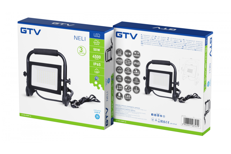 НЕЛИ Преносим рефлектор, LED, 50W, 4500lm, 6400K, AC220-240V, IP65, 1,5м кабел