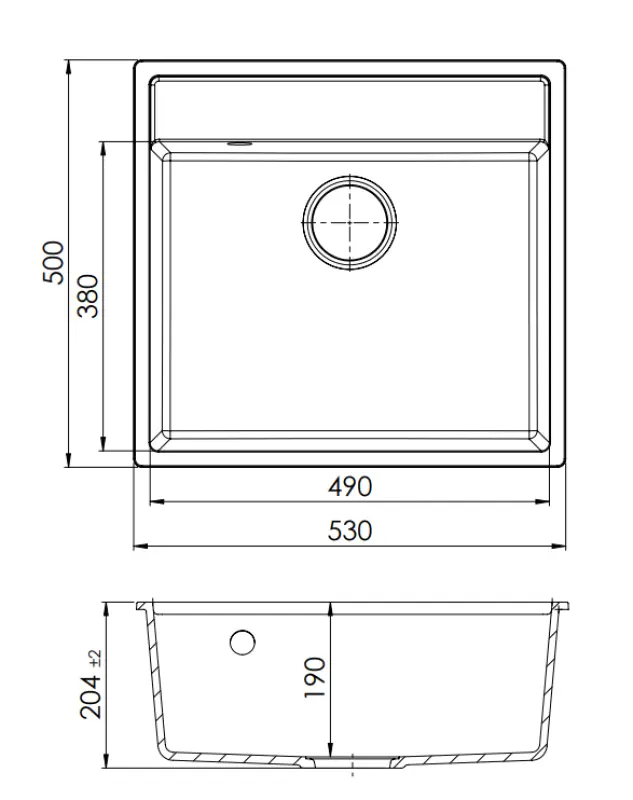 ГранитМи Бремен Гранитна Мивка 53x50 см Черна - Горен, Долен и Равен Монтаж с Отвор за Чешма и Златен Пробка 1208969969
