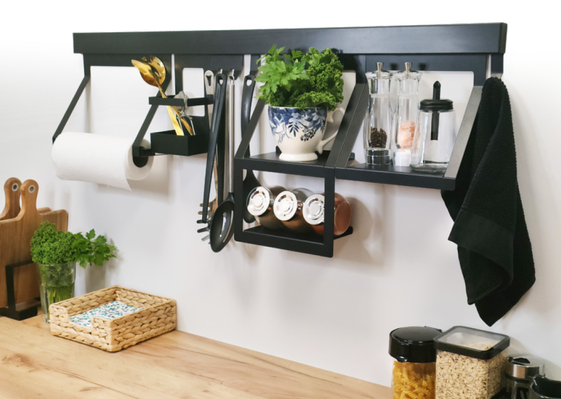 Епка Луксион Сет Кухненски релси 100 см с Аксесоари Метал със Скрито закрепване Черно 1208969984