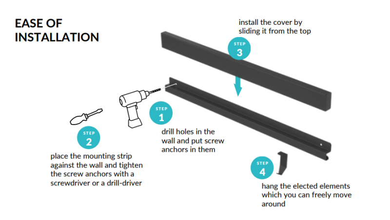 Епка Луксион Комплект Кухненски Релси 80 см с Аксесоари Метал с Невидимо Закрепване Черен 1208969994
