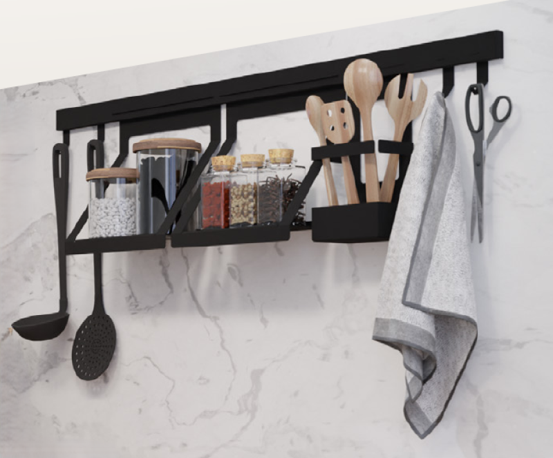 Епка Луксион Сет Кухненска Релса 80 см с Аксесоари Метал със Скрито Закрепване Черен 1208969996