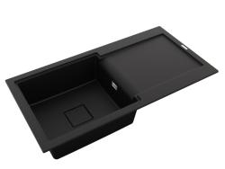 GraniteMy Zafiri Черна Гранитна Мивка за Вграждане 97x50 см с Отцедник, Обратима, с Черен Квадратен Покрив за Оттичане 1208969997