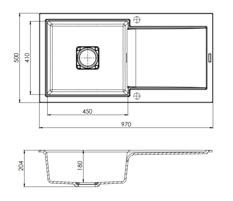 GraniteMy Zafiri Черна Гранитна Мивка за Вграждане 97x50 см с Отцедник, Обратима, с Черен Квадратен Покрив за Оттичане 1208969997