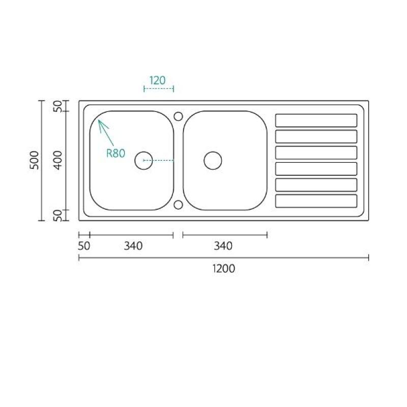 Банка Centurio 120 неръждаема стомана двоен мивка за монтаж 120x50см с отцедник 1208970029.