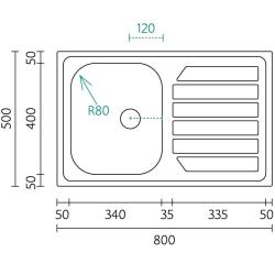 Банка Centurio 80-1 RVS мивка за монтаж върху плот 80x50cm с отцедник 1208970034