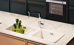 Ausmann Ceramic Ember Керамична Бяла Квадратна Мивка за Горно и Долно Монтиране 40 x 40 см със неръждаема стомана тапа 1208970094