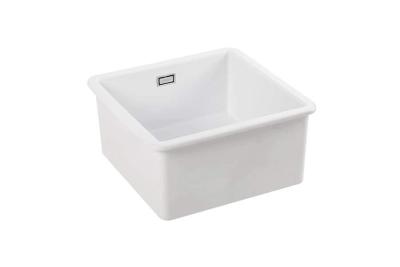 Ausmann Ceramic Ember Керамична Бяла Квадратна Мивка за Горно и Долно Монтиране 40 x 40 см със неръждаема стомана тапа 1208970094