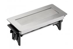 Удължител за бюро без касета, тройна контактна кутия със заземяване, 1,5 м захранващ кабел с щепсел, неръждаема стомана.