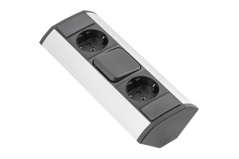 MINI ъглова удължителна кутия с прекъсвач и 2 штепселни контакта 230V 16A